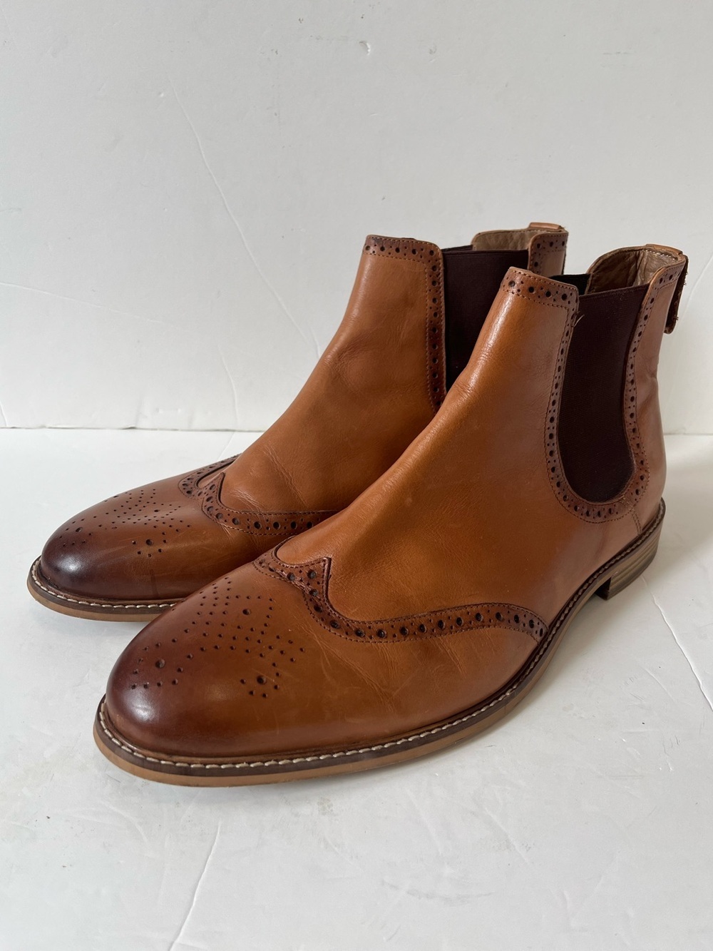 Thomas & Vine Men's Watson Wingtip Chelsea Boot Brown Leather Size 13